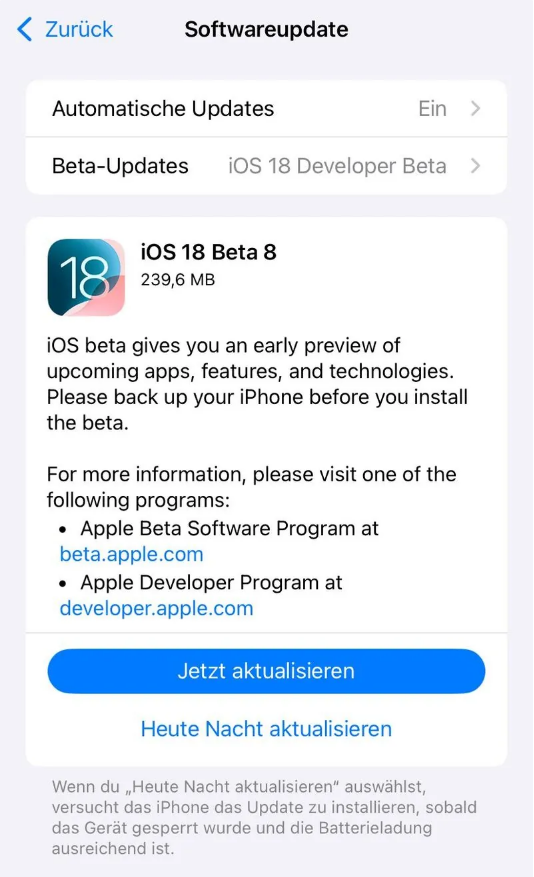 安平苹果手机维修分享苹果 iOS / iPadOS 18 开发者预览版 Beta 8 发布 